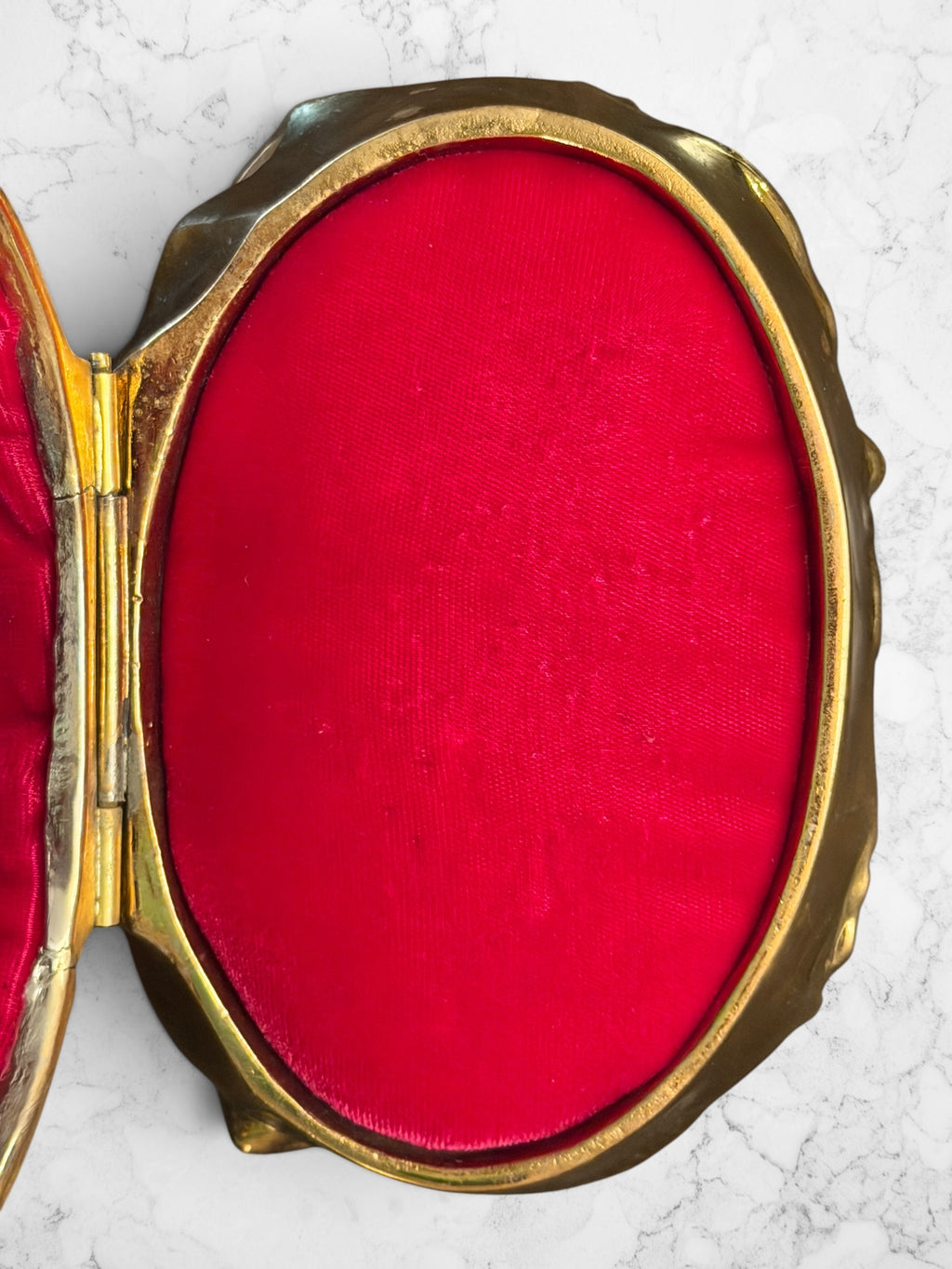 Vintage Gilt Rococo Jewelry Casket with Crimson Velvet Interior